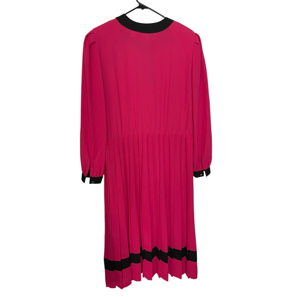 Ms‎ Claus 10 Pink Pleated Midi Dress Long Sleeve Colorblock 80s Secretary Retro
